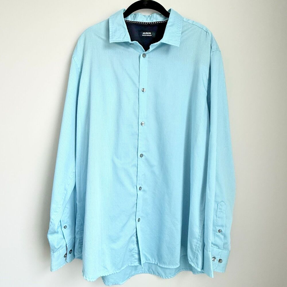 ALFANI Dress Shirt XL Textured Cotton Wrinkle Resistant Aqua Blue Seafoam Easter